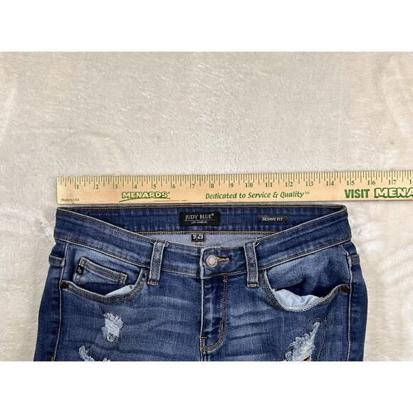 Judy Blue Jeans Womens 9/29 Skinny Fit Blue Denim Distressed Buffalo Plaid Patch - Picture 4 of 9